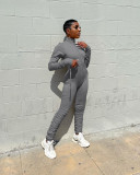 Casual Solid Long Sleeve Zipper Stracked Jumpsuit NYF-8086