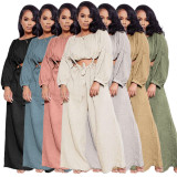 Solid Long Sleeve Top And Strap Wide Leg Pants 2 Piece Sets ASL-6511