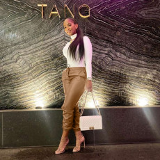 PU Leather Drawstring Casual Pants OLYF-96077