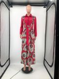Plus Size Casual Printed Long Sleeve Sashes Maxi Dress DMF-8183