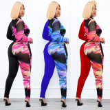 Plus Size Printed Long Sleeve Casual Jumpsuit WPF-80358