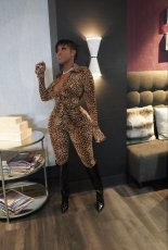 Leopard Flare Sleeve Two Piece Pants Set BLX-8229