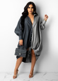 Casual Loose Long Sleeve Drawstring Shirt Dress ZSD-0422