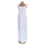 Sexy Solid Sleeveless High Waist Split Maxi Dress AIL-AL158