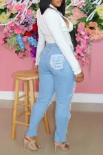Plus Size White Halter Slim Waist Long Sleeve Top MK-3064