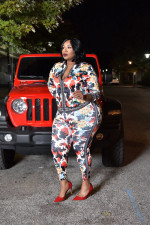 Plus Size Casual Printed Zipper Two Piece Suits SXF-1087