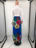 Plus Size Casual Printed Long Sleeve Sashes Maxi Dress DMF-8183