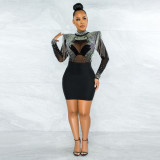 Sexy Hot Drilling Long Sleeve Club Dress CYA-9232-A