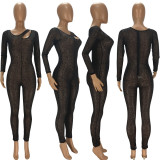 Sexy Solid Long Sleeve Slim Jumpsuit LDS-3292