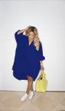 Solid Loose Long Sleeve Drawstring Hem Midi Dress WY-6838