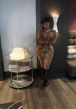 Leopard Flare Sleeve Two Piece Pants Set BLX-8229