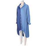Casual Loose Long Sleeve Drawstring Shirt Dress ZSD-0422
