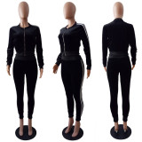 Casual Velvet Long Sleeve Zipper Two Piece Pants Set LSL-6475