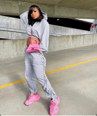 Casual Loose Hoodie Tassel Pants Two Piece Suits YMEF-5038