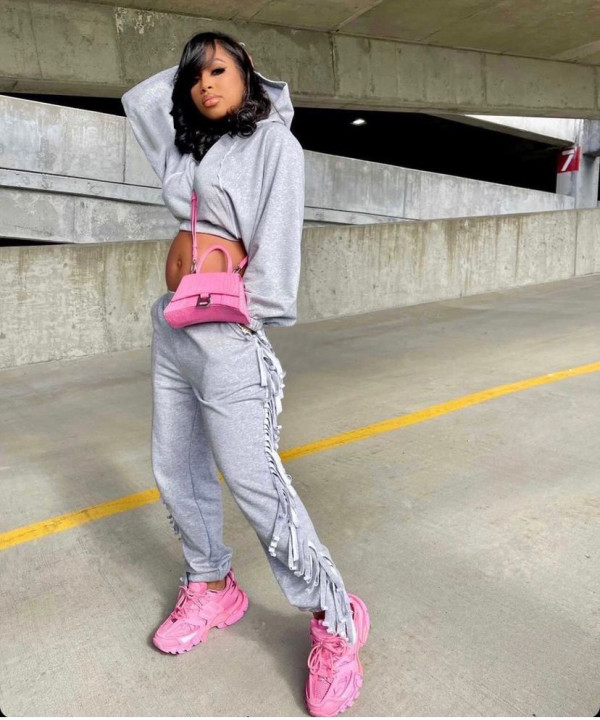 Casual Loose Hoodie Tassel Pants Two Piece Suits YMEF-5038