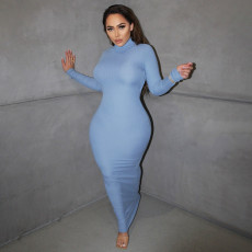 Solid Sexy Backless Long Sleeve Maxi Dress BN-9303