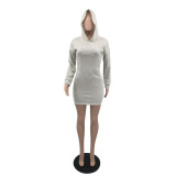 Casual Solid Hooded Long Sleeve Mini Dress QSF-51048
