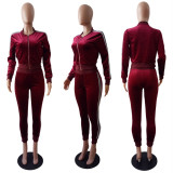 Casual Velvet Long Sleeve Zipper Two Piece Pants Set LSL-6475