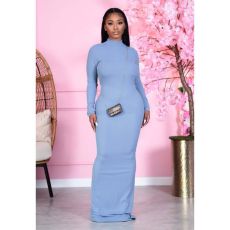 Solid Sexy Backless Long Sleeve Maxi Dress BN-9303