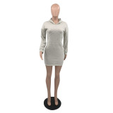Casual Solid Hooded Long Sleeve Mini Dress QSF-51048