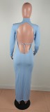 Solid Sexy Backless Long Sleeve Maxi Dress BN-9303