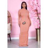 Solid Sexy Backless Long Sleeve Maxi Dress BN-9303