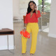 Solid V Neck 3/4 Sleeve Top And Pants 2 Piece Sets ORY-5209