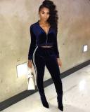 Casual Velvet Long Sleeve Zipper Two Piece Pants Set LSL-6475