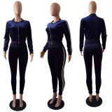 Casual Velvet Long Sleeve Zipper Two Piece Pants Set LSL-6475