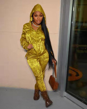 Casual Sports Hoooded Zipper Two Piece Pants Set TK-6200