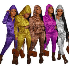 Casual Sports Hoooded Zipper Two Piece Pants Set TK-6200