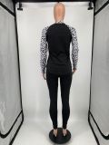 Plus Size Leopard Patchwork Long Sleeve 2 Piece Pants Set YIM-220