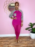 Plus Size Leopard Patchwork Long Sleeve 2 Piece Pants Set YIM-220