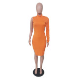Sexy Solid Turtlenck Long Sleeve Split Midi Dress BS-1288