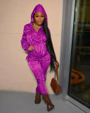 Casual Sports Hoooded Zipper Two Piece Pants Set TK-6200