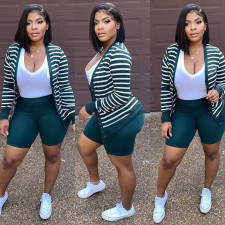 Casual Striped Buttons Top And Shorts 2 Piece Suits KSN-88014