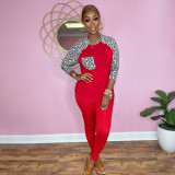 Plus Size Leopard Patchwork Long Sleeve 2 Piece Pants Set YIM-220