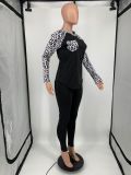 Plus Size Leopard Patchwork Long Sleeve 2 Piece Pants Set YIM-220
