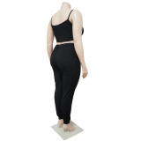 Plus Size Solid Ribbed Long Sleeve Crop Top+Vest+Pants 3 Piece Sets NNWF-7345