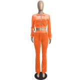 Solid Velvet Long Sleeve Zipper 2 Piece Pants Set FSL-F171