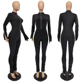 Solid Long Sleeve Zipper Stacked Jumpsuit WSM-5281