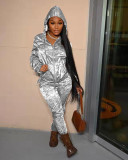 Casual Sports Hoooded Zipper Two Piece Pants Set TK-6200