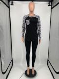 Plus Size Leopard Patchwork Long Sleeve 2 Piece Pants Set YIM-220