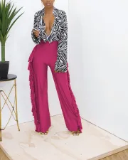 Solid Tassel Mid-Waist Wide Leg Pants MTY-6538-K