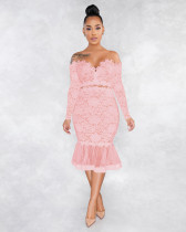 Sexy Lace Off Shoulder Long Sleeve Mermaid Midi Dress ME-W932