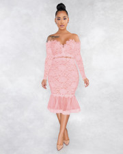 Sexy Lace Off Shoulder Long Sleeve Mermaid Midi Dress ME-W932