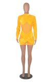 Sexy Velvet Mesh Patchwork Long Sleeve Club Dress MZ-0141