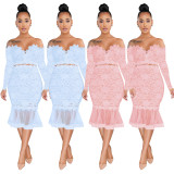 Sexy Lace Off Shoulder Long Sleeve Mermaid Midi Dress ME-W932