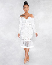 Sexy Lace Mesh Off Shoulder Long Sleeve Mermaid Midi Dress ME-W925