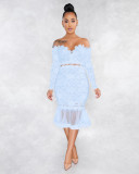 Sexy Lace Off Shoulder Long Sleeve Mermaid Midi Dress ME-W932